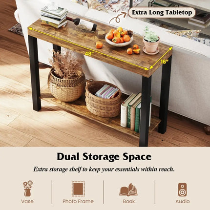 2-Tier Home Bar Table with Open Shelves and Storage for Home Kitchen Living Room Pub-Rustic Brown Costway
