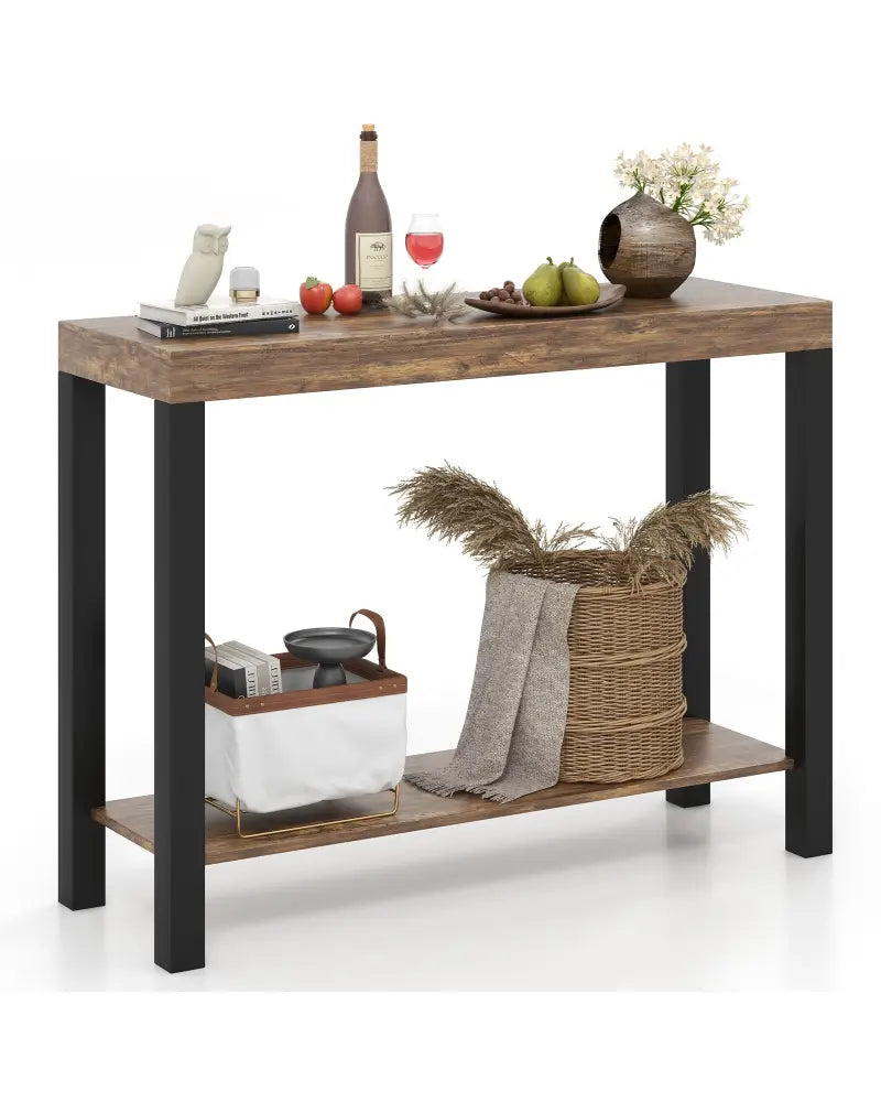 2-Tier Home Bar Table with Open Shelves and Storage for Home Kitchen Living Room Pub-Rustic Brown - Rustic Brown - Bar