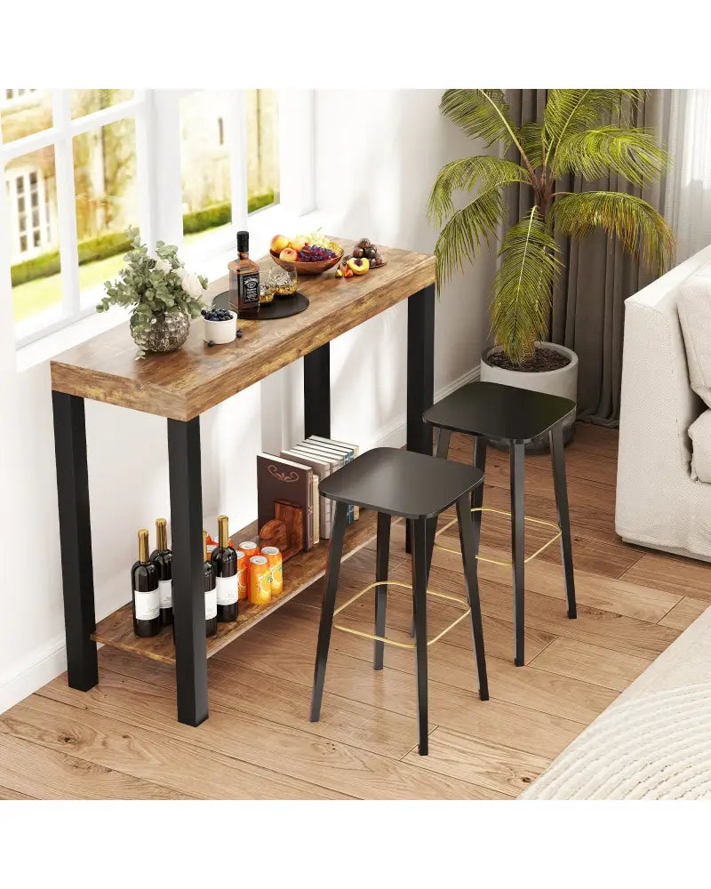 2-Tier Home Bar Table with Open Shelves and Storage for Home Kitchen Living Room Pub-Rustic Brown - Rustic Brown - Bar