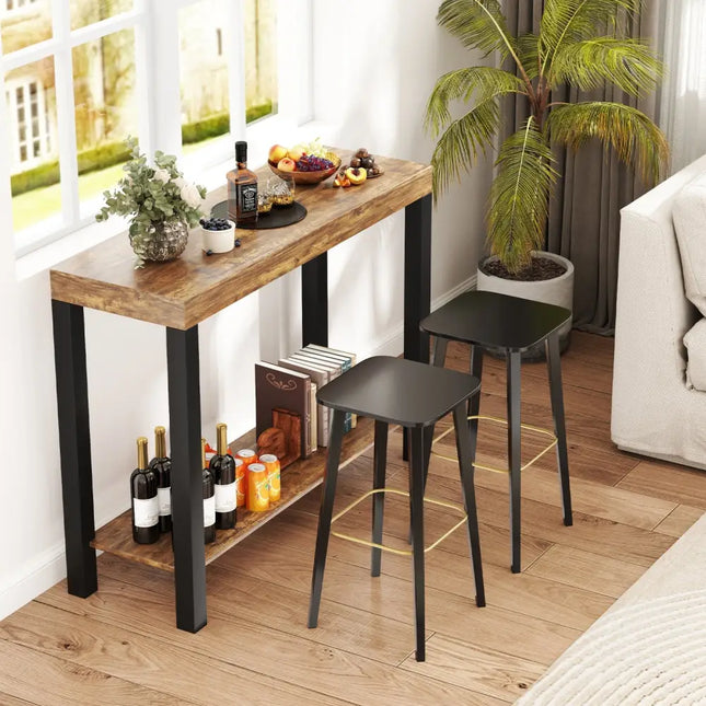 2-Tier Home Bar Table with Open Shelves and Storage for Home Kitchen Living Room Pub-Rustic Brown Costway