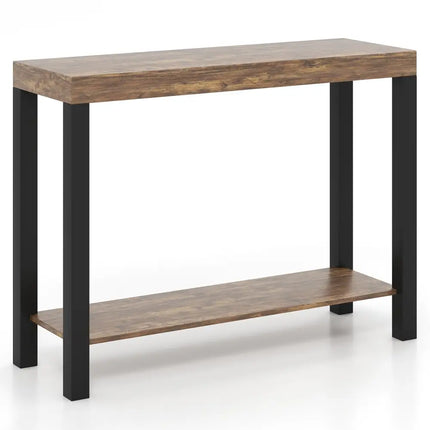 2-Tier Home Bar Table with Open Shelves and Storage for Home Kitchen Living Room Pub-Rustic Brown Costway