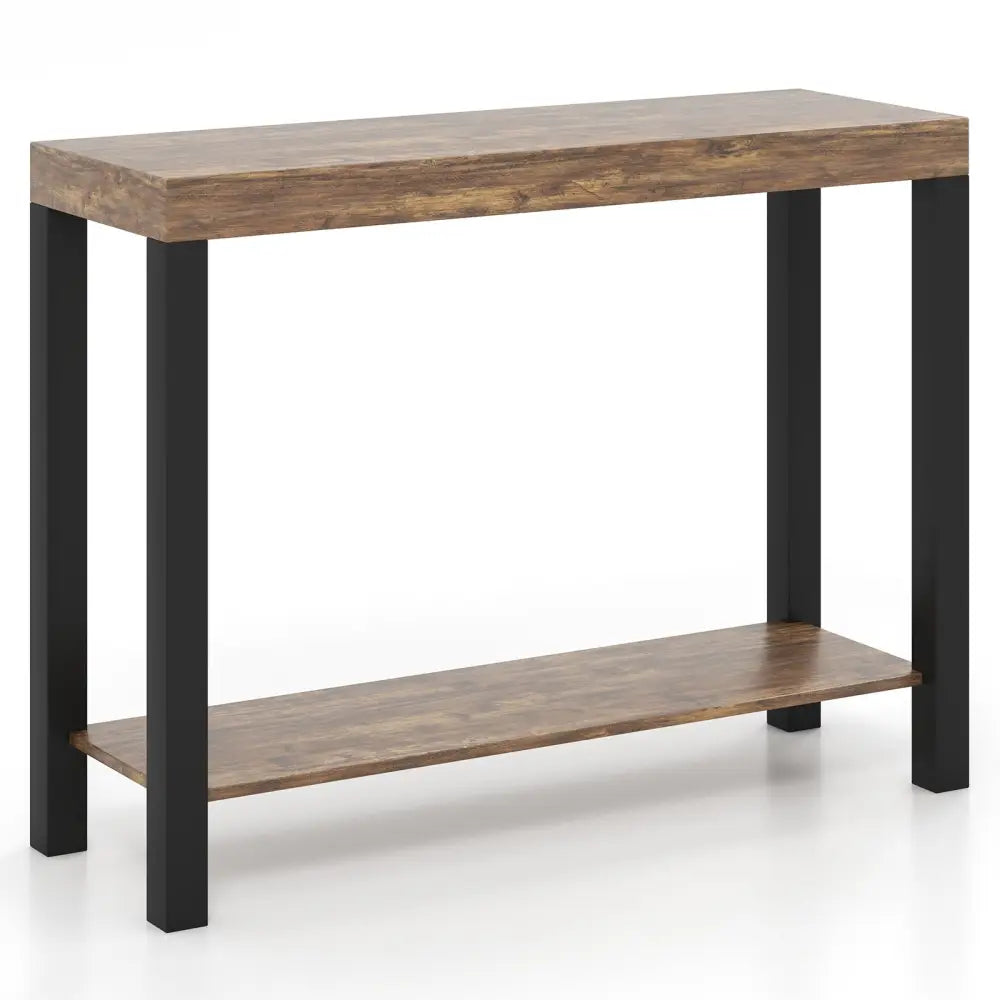 2-Tier Home Bar Table with Open Shelves and Storage for Home Kitchen Living Room Pub-Rustic Brown Costway