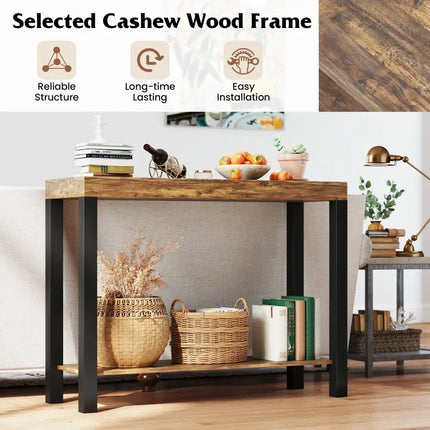 2-Tier Home Bar Table with Open Shelves and Storage for Home Kitchen Living Room Pub-Rustic Brown Costway