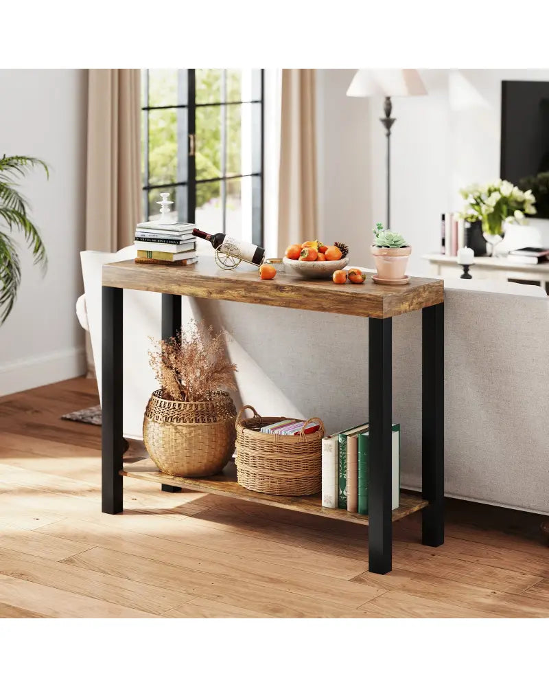 2-Tier Home Bar Table with Open Shelves and Storage for Home Kitchen Living Room Pub-Rustic Brown - Rustic Brown - Bar