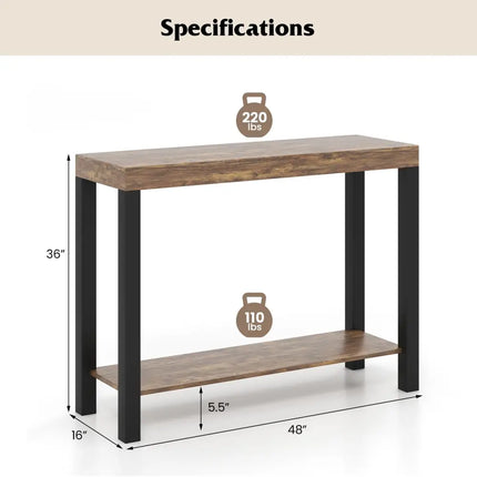 2-Tier Home Bar Table with Open Shelves and Storage for Home Kitchen Living Room Pub-Rustic Brown Costway
