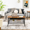 2-Tier Industrial Coffee Table Central Table with Metal Mesh Shelf for Living Room-Rustic Brown - Rustic Brown - Coffee
