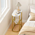 2-tier Industrial Oval Side Table with Mesh Shelf-White Costway