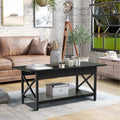 2-Tier Industrial Rectangular Coffee Table with Storage Shelf-Black - Black - Coffee Tables