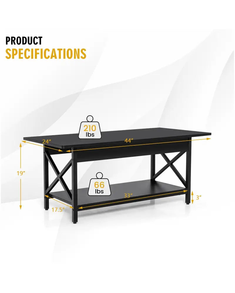 2-Tier Industrial Rectangular Coffee Table with Storage Shelf-Black - Black - Coffee Tables