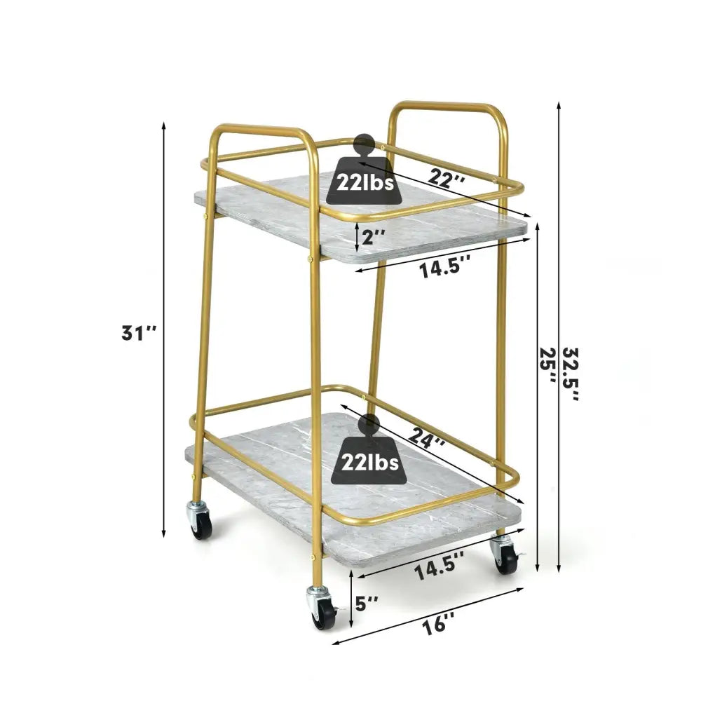 2-tier Kitchen Rolling Cart with Steel Frame and Lockable Casters-Gray Costway