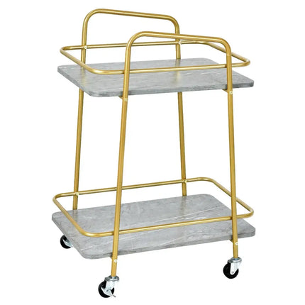 2-tier Kitchen Rolling Cart with Steel Frame and Lockable Casters-Gray Costway