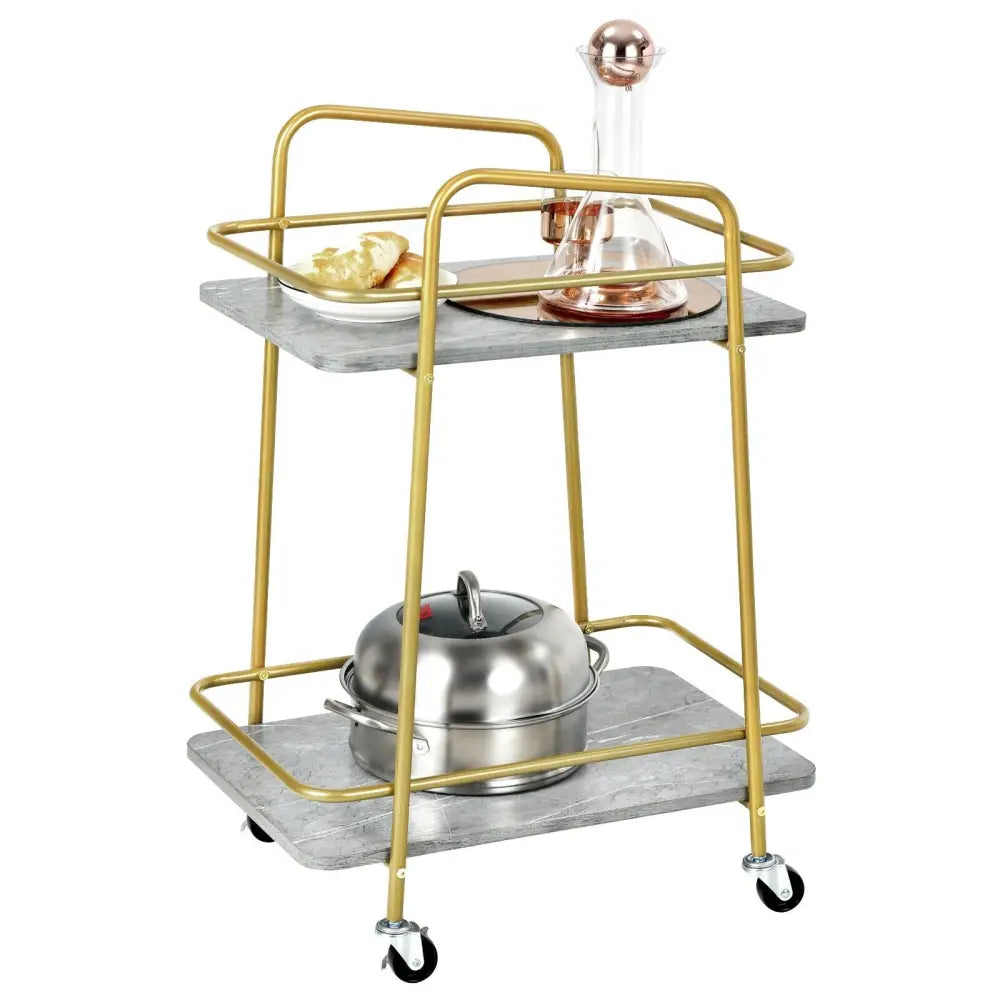 2-tier Kitchen Rolling Cart with Steel Frame and Lockable Casters-Gray Costway