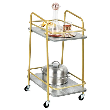 2-tier Kitchen Rolling Cart with Steel Frame and Lockable Casters-Gray Costway