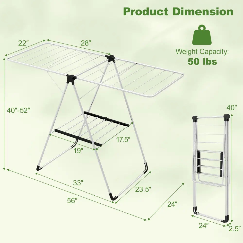 2-Tier Laundry Drying Rack Folding Cloth Rack with Aluminum Frame - Silver - Drying Racks