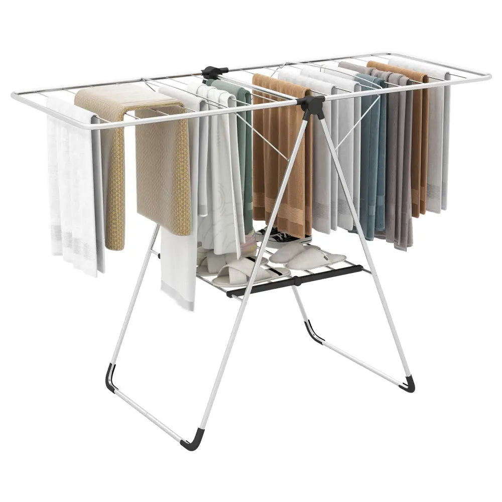 2-Tier Laundry Drying Rack Folding Cloth Rack with Aluminum Frame - Silver - Drying Racks