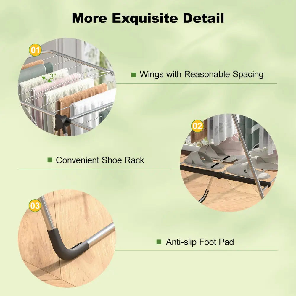 2-Tier Laundry Drying Rack Folding Cloth Rack with Aluminum Frame - Silver - Drying Racks