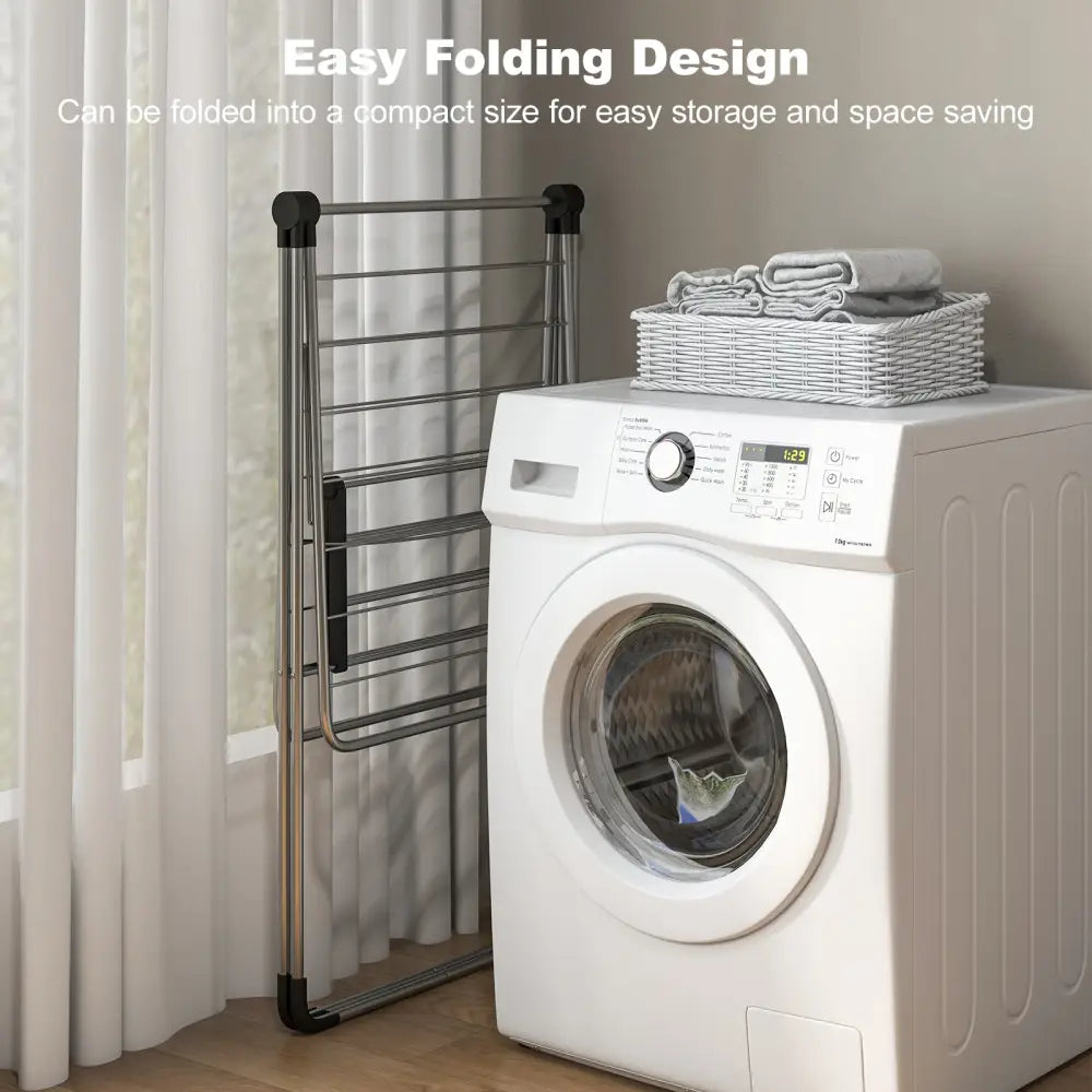 2-Tier Laundry Drying Rack Folding Cloth Rack with Aluminum Frame - Silver - Drying Racks