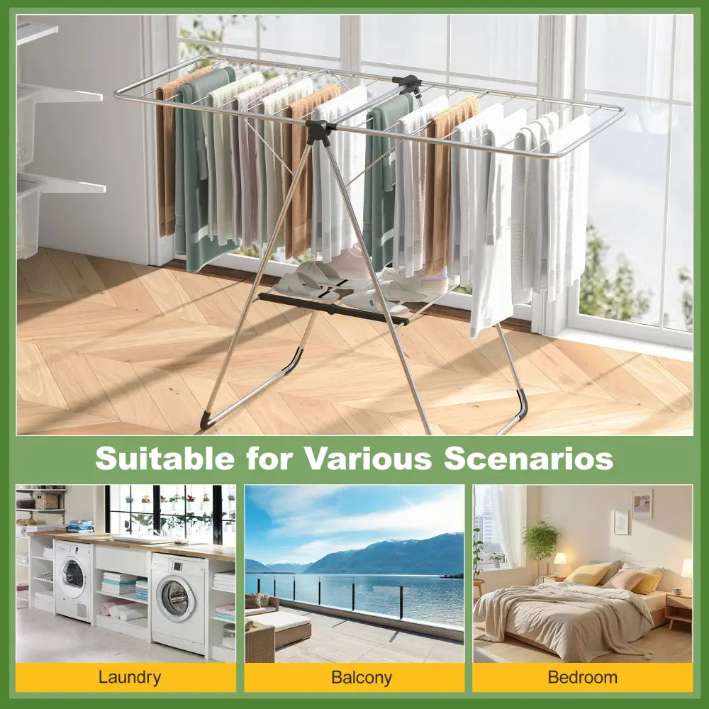 2-Tier Laundry Drying Rack Folding Cloth Rack with Aluminum Frame - Silver - Drying Racks
