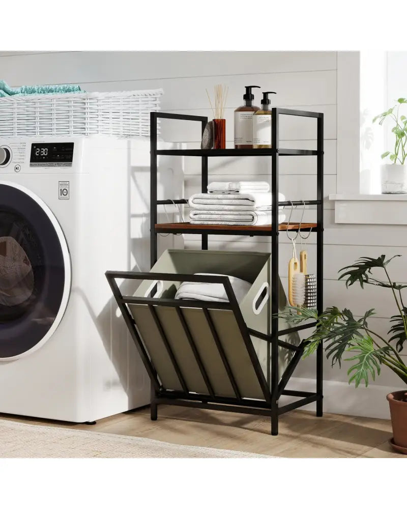 2-Tier Laundry Hamper with Tilt-out Basket-Black - Black - Laundry Baskets