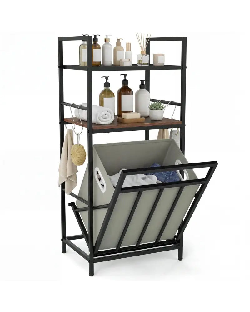 2-Tier Laundry Hamper with Tilt-out Basket-Black - Black - Laundry Baskets