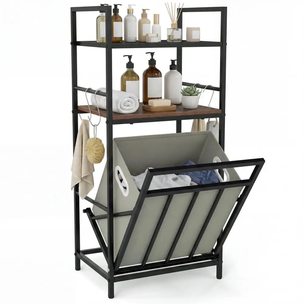 2-Tier Laundry Hamper with Tilt-out Basket-Black - Black - Laundry Baskets