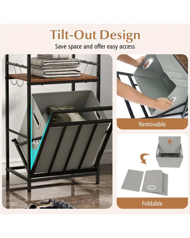 2-Tier Laundry Hamper with Tilt-out Basket-Black - Black - Laundry Baskets