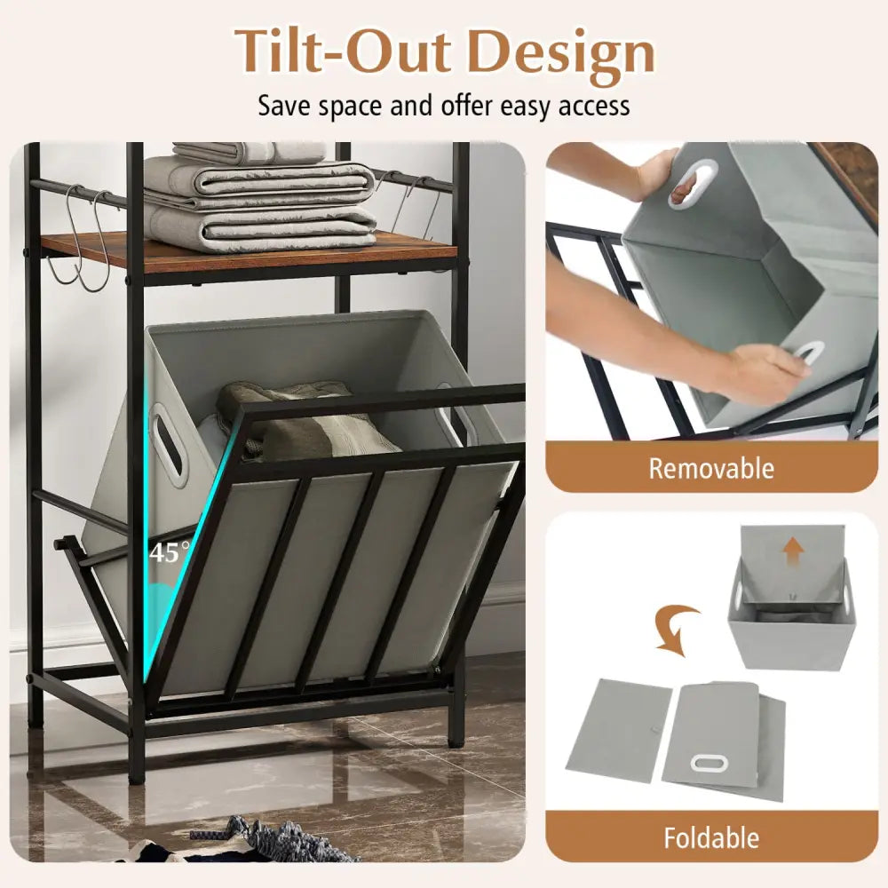 2-Tier Laundry Hamper with Tilt-out Basket-Black - Black - Laundry Baskets