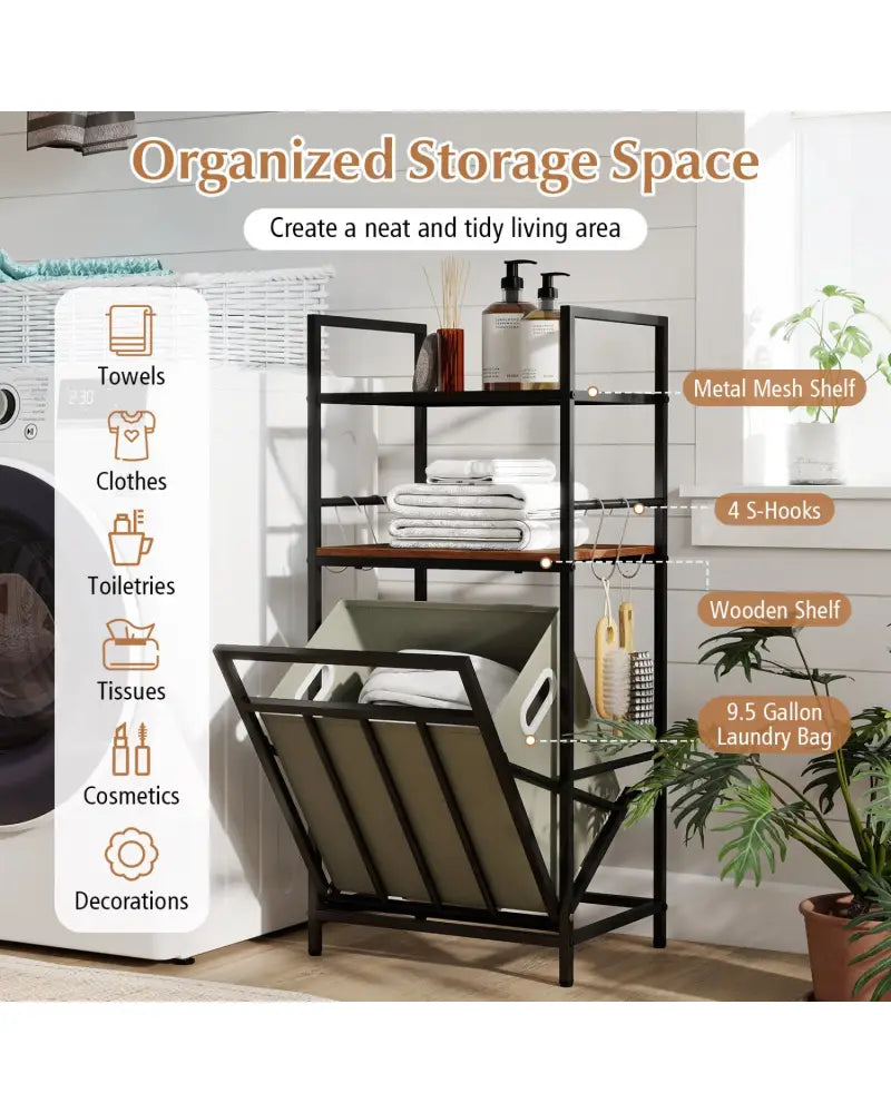 2-Tier Laundry Hamper with Tilt-out Basket-Black - Black - Laundry Baskets