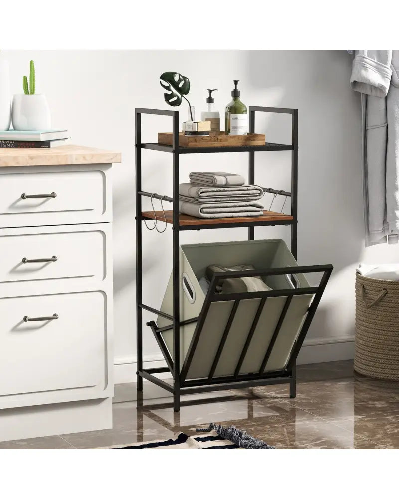 2-Tier Laundry Hamper with Tilt-out Basket-Black - Black - Laundry Baskets