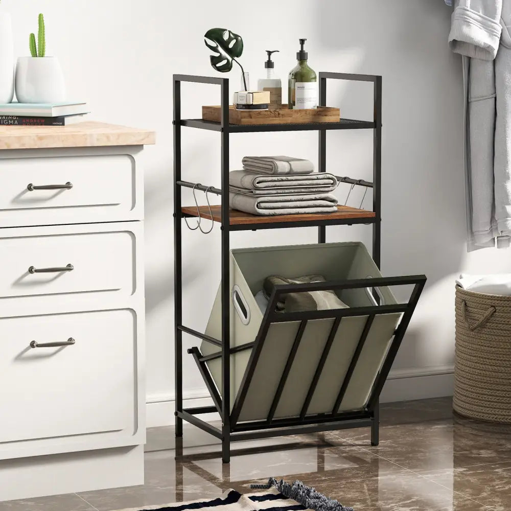 2-Tier Laundry Hamper with Tilt-out Basket-Black - Black - Laundry Baskets