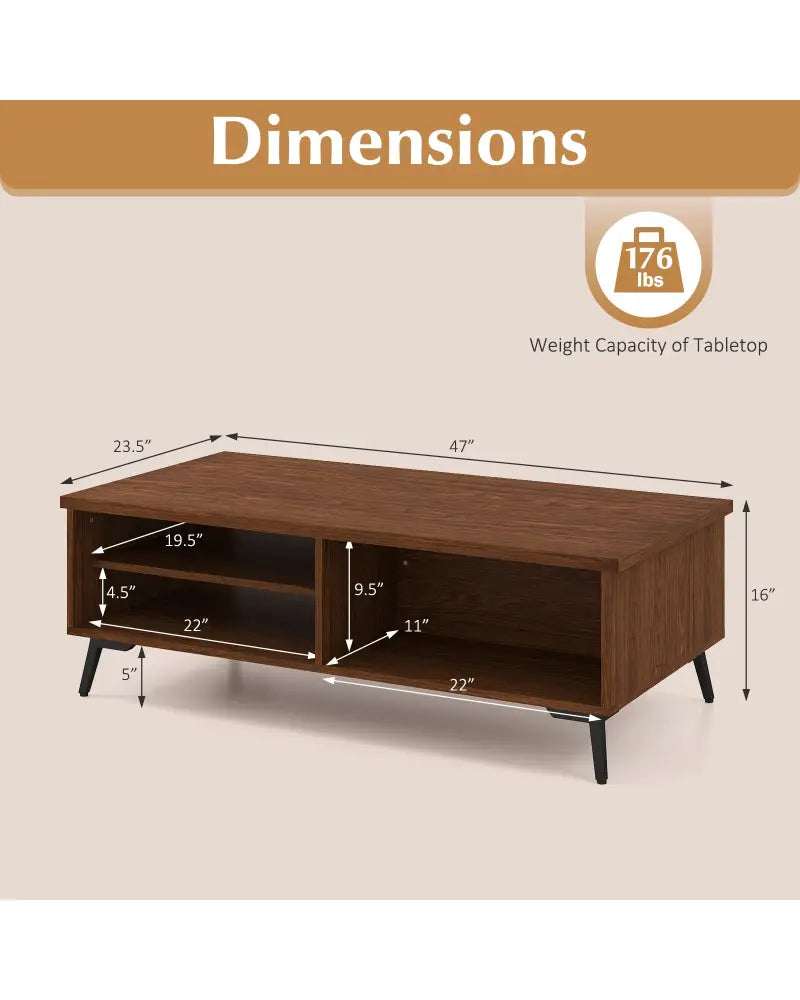 2-Tier Mid Century Modern Coffee Table with Storage Shelves Compartments-Walnut - Walnut - Coffee Tables
