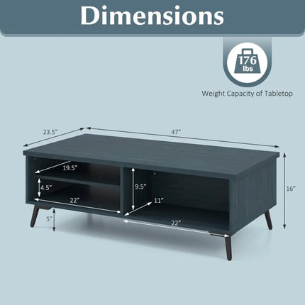 2-Tier Mid Century Modern Coffee Table with Storage Shelves Compartments-Blue Costway