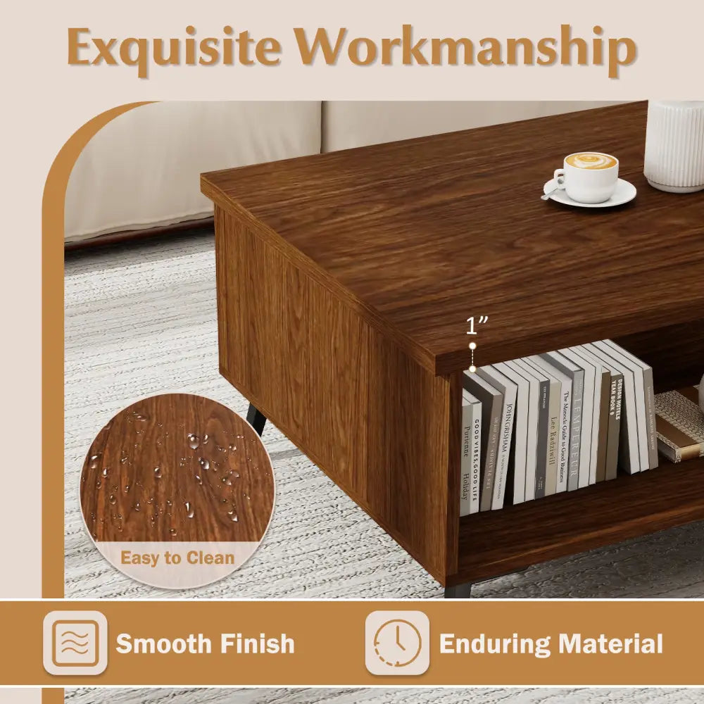 2-Tier Mid Century Modern Coffee Table with Storage Shelves Compartments-Walnut Costway