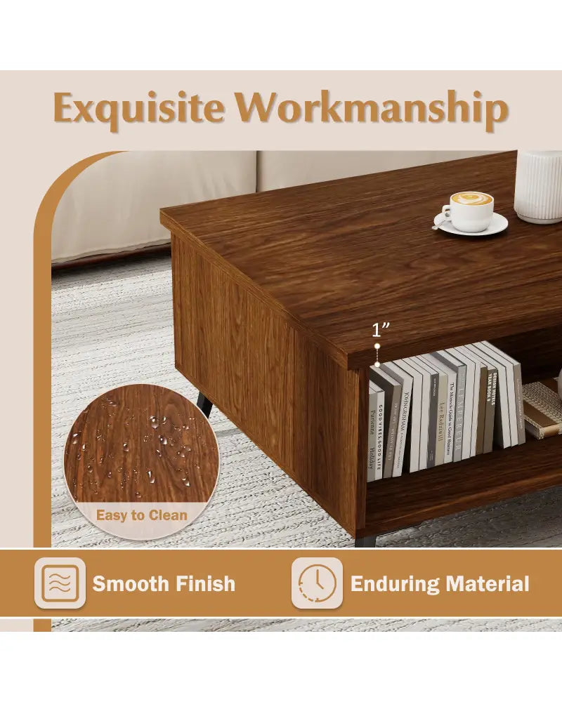 2-Tier Mid Century Modern Coffee Table with Storage Shelves Compartments-Walnut - Walnut - Coffee Tables