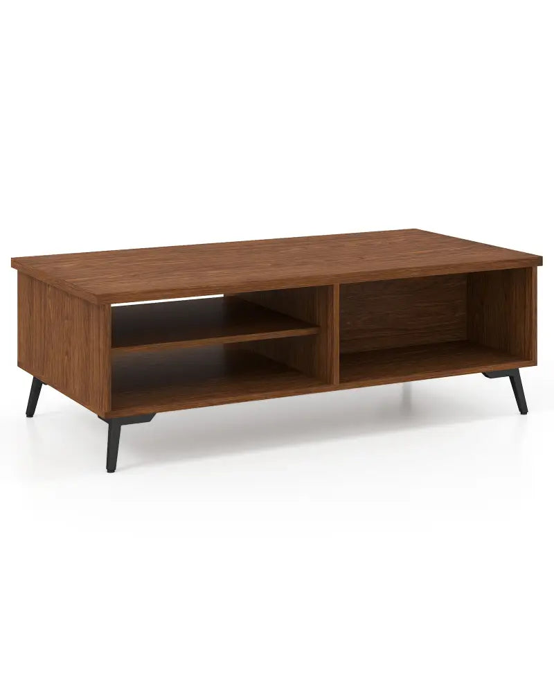 2-Tier Mid Century Modern Coffee Table with Storage Shelves Compartments-Walnut - Walnut - Coffee Tables