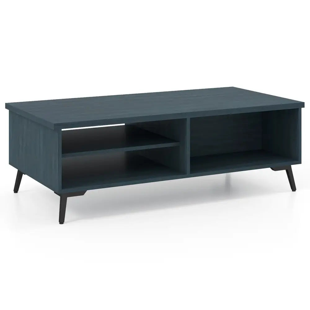 2-Tier Mid Century Modern Coffee Table with Storage Shelves Compartments-Blue Costway