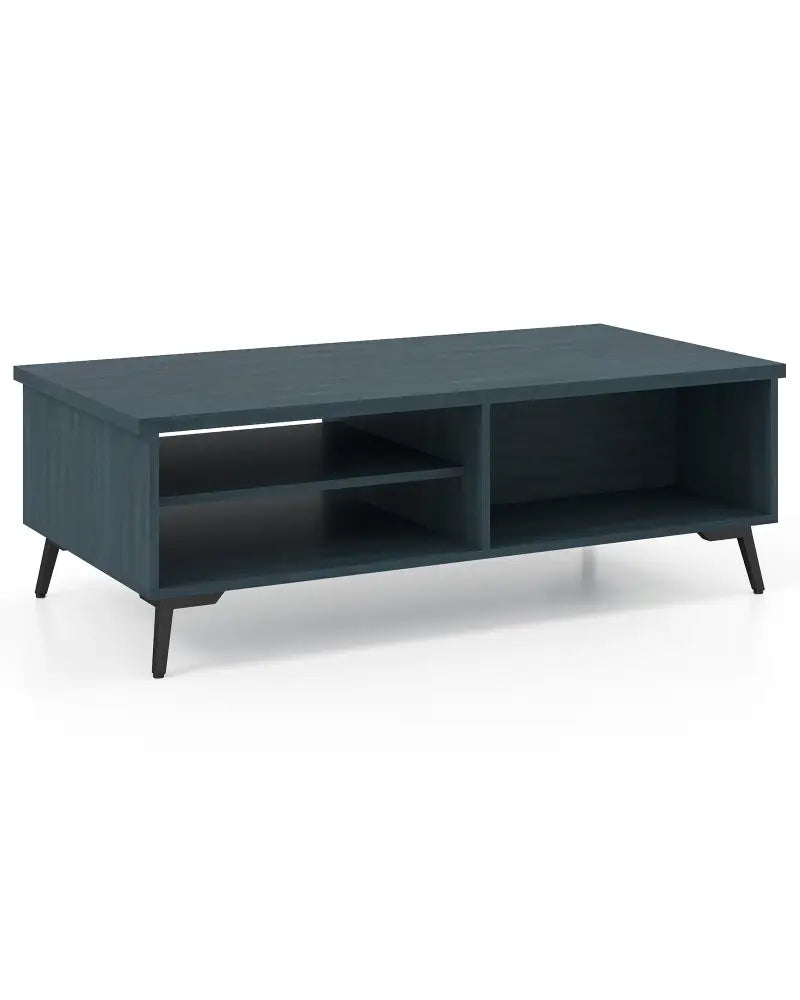 2-Tier Mid Century Modern Coffee Table with Storage Shelves Compartments-Blue - Blue - Coffee Tables