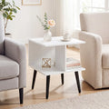 2-Tier Mid Century Modern End Table with 2 Compartments and Metal Legs-White - White - End & Side Tables