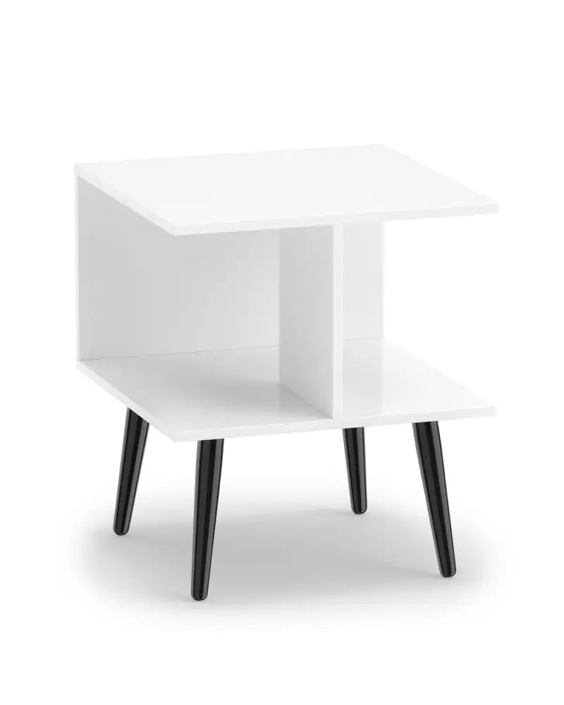 2-Tier Mid Century Modern End Table with 2 Compartments and Metal Legs-White - White - End & Side Tables