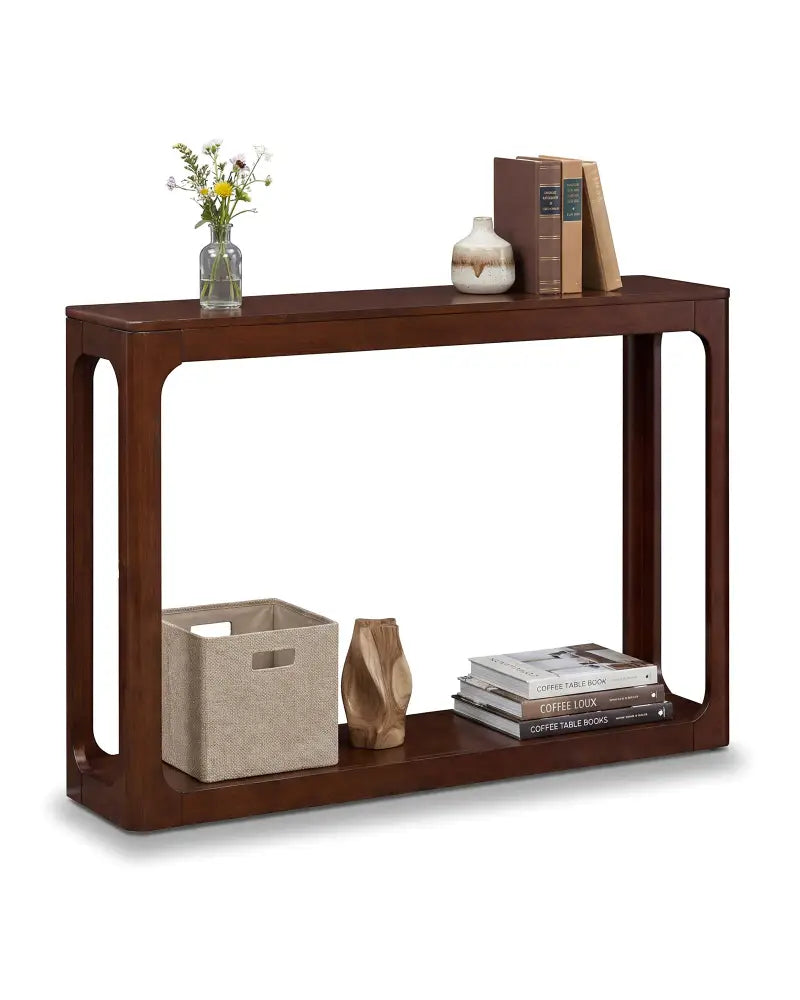 2-Tier Mid Century Wood Console Table with Storage Shelf-Brown - Brown - Console Tables
