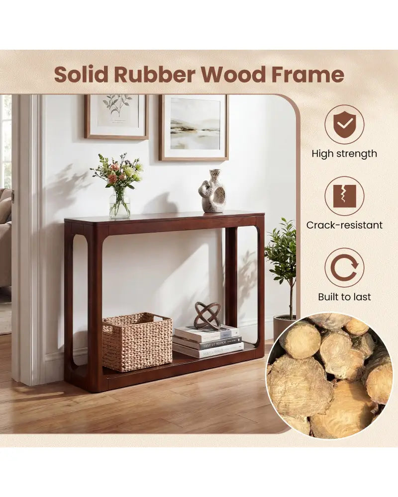 2-Tier Mid Century Wood Console Table with Storage Shelf-Brown - Brown - Console Tables