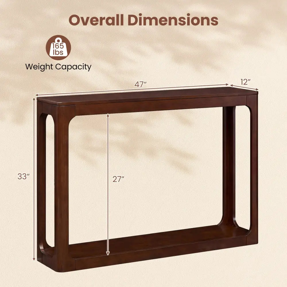 2-Tier Mid Century Wood Console Table with Storage Shelf-Brown - Brown - Console Tables