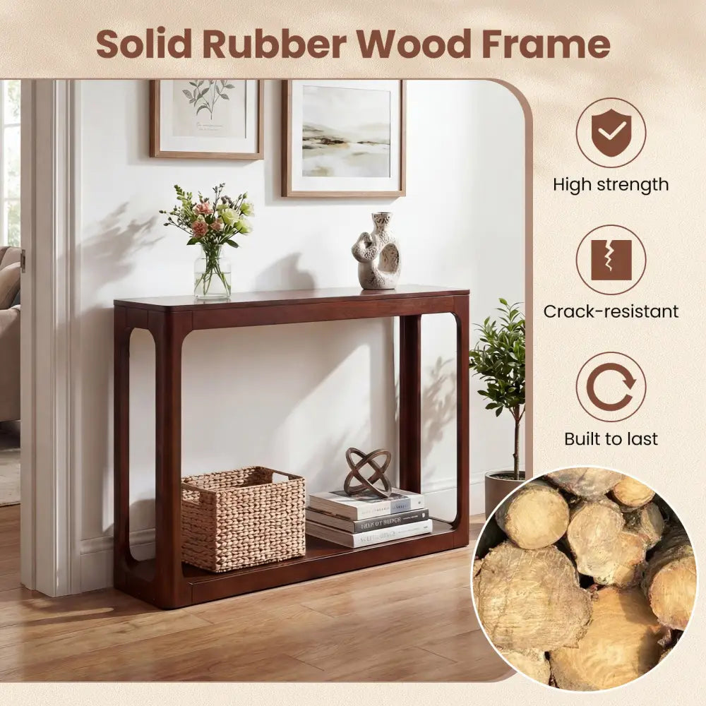 2-Tier Mid Century Wood Console Table with Storage Shelf-Brown - Brown - Console Tables