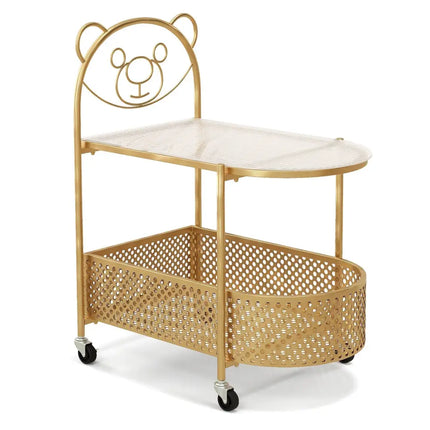 2-Tier Mobile Glass Coffee Table with Bear Pattern-Golden Costway