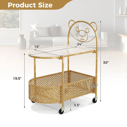 2-Tier Mobile Glass Coffee Table with Bear Pattern-Golden Costway