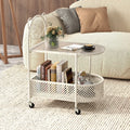2-Tier Mobile Glass Coffee Table with Bear Pattern-White Costway