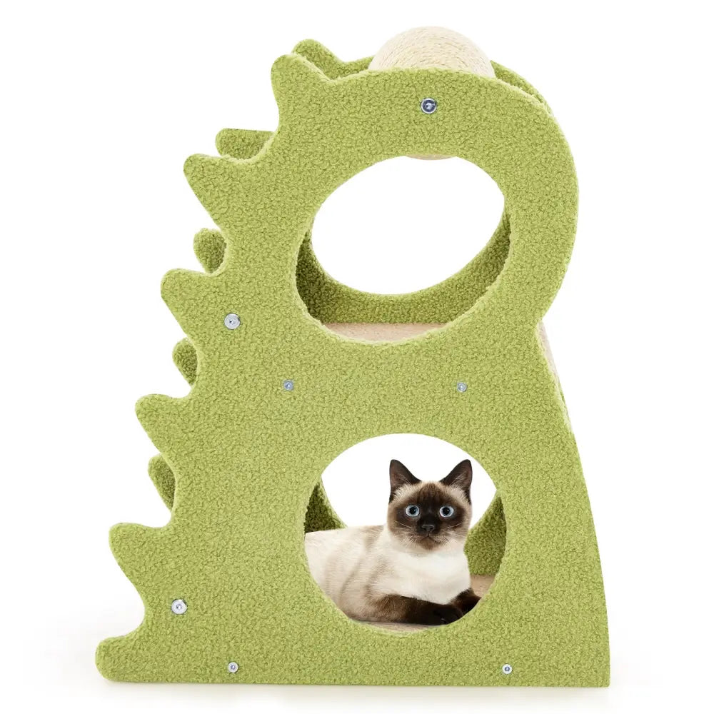 2-Tier Modern Cat Tree for Indoor Cats with Rotatable Sisal Scratching Ball-Green - Green - Cat Trees Condos &