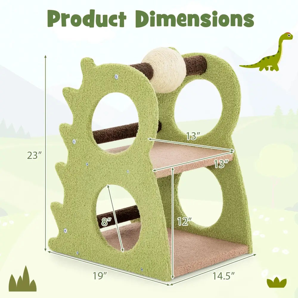 2-Tier Modern Cat Tree for Indoor Cats with Rotatable Sisal Scratching Ball-Green - Green - Cat Trees Condos &