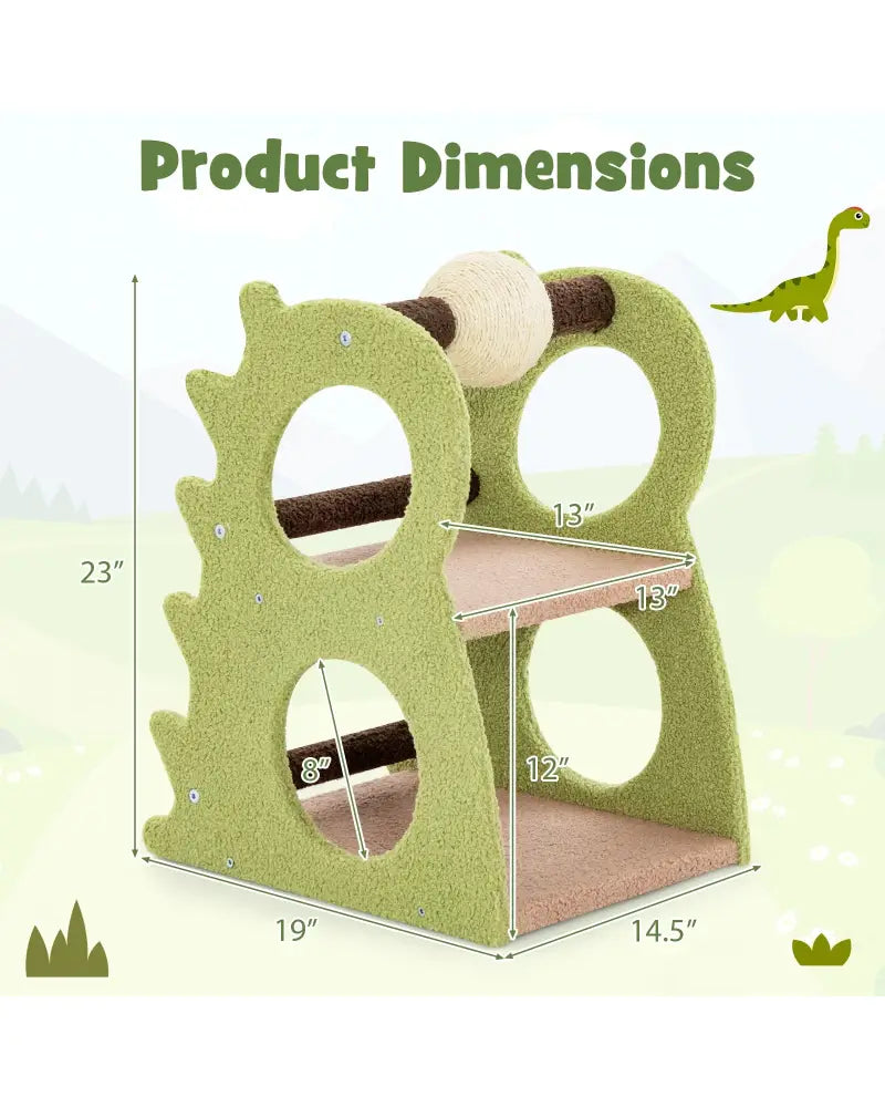 2-Tier Modern Cat Tree for Indoor Cats with Rotatable Sisal Scratching Ball-Green - Green - Cat Trees Condos &