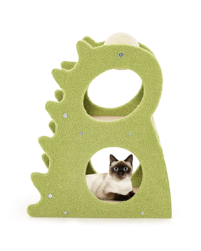 2-Tier Modern Cat Tree for Indoor Cats with Rotatable Sisal Scratching Ball-Green - Green - Cat Trees Condos &
